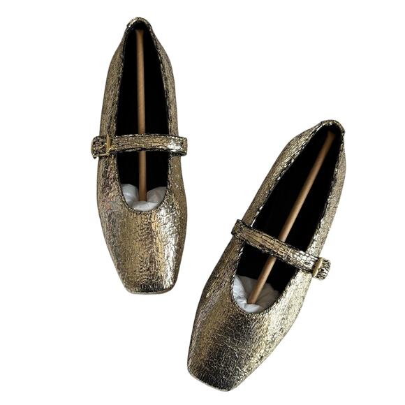 Katy Perry Evie Gold Mary Janes Square Toe Flats Women’s Size 6.5 Preppy NEW - Picture 1 of 6